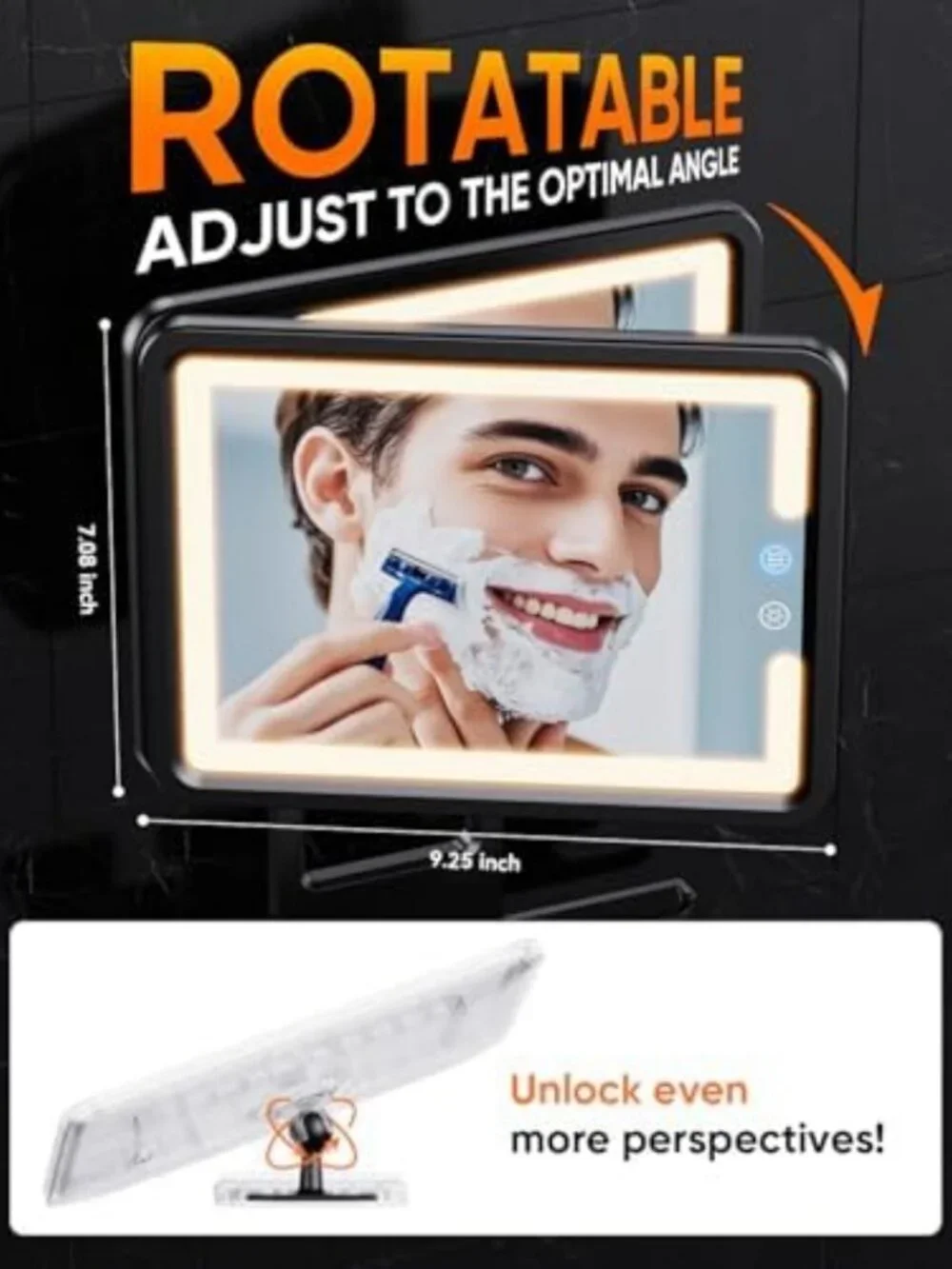 Fogless Heated Shower Mirror for Shaving - Dimmable Lights, Anti-Fog, No-Drill
